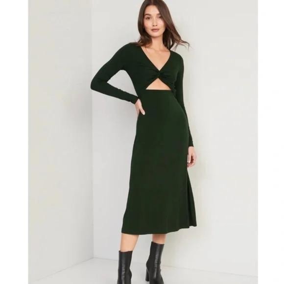 Old Navy Fit & Flare Twist-Front Cutout Midi Dress for Women New - Picture 2 of 5